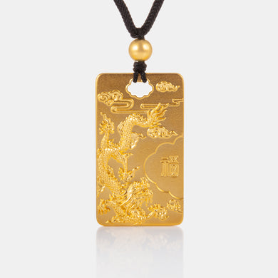 24K Antique Gold Dragon Tag Family Necklace