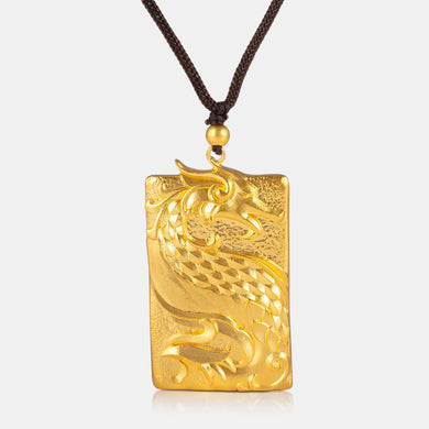24K Antique Gold Dragon Tag Necklace <meta name=