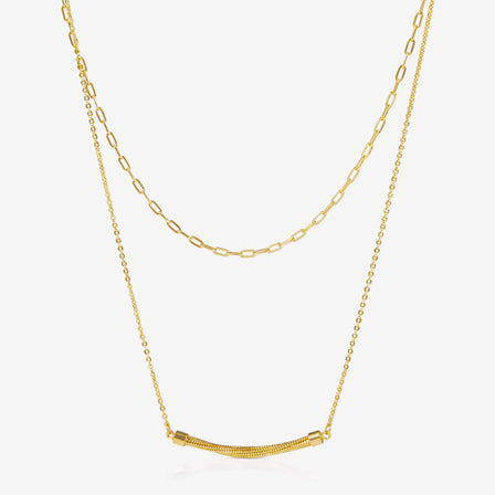 Lao Feng Xiang layered gold necklace with modern arc centerpiece

老凤祥24K双链项链，简约大气，寓意连接与和谐