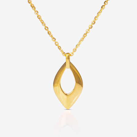24K gold marquise teardrop pendant necklace – Lao Feng Xiang polished gold design

Sculpted open gold pendant on chain – 5.88g fluid modern silhouette