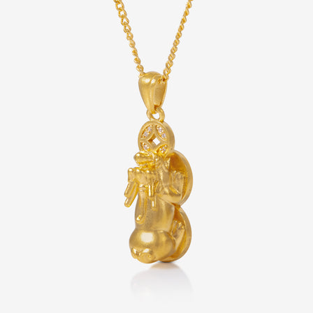24K Antique Gold Diamond Pixiu Necklace