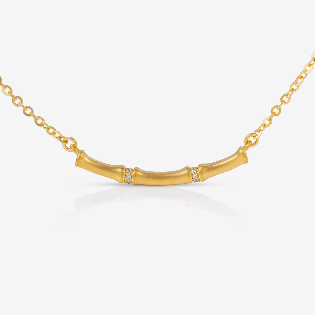 24K antique gold bamboo necklace with six small diamonds

足金竹节项链，饰有六颗钻石，简约雅致设计