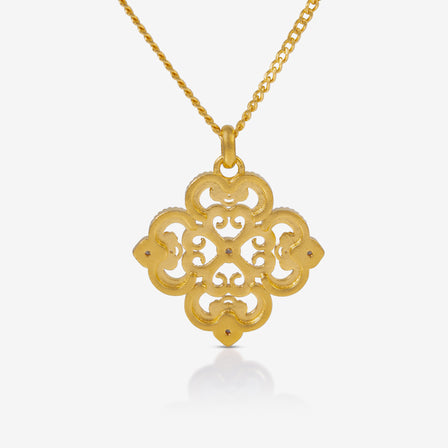 24K Antique Gold Diamond Clover Milgrain Necklace