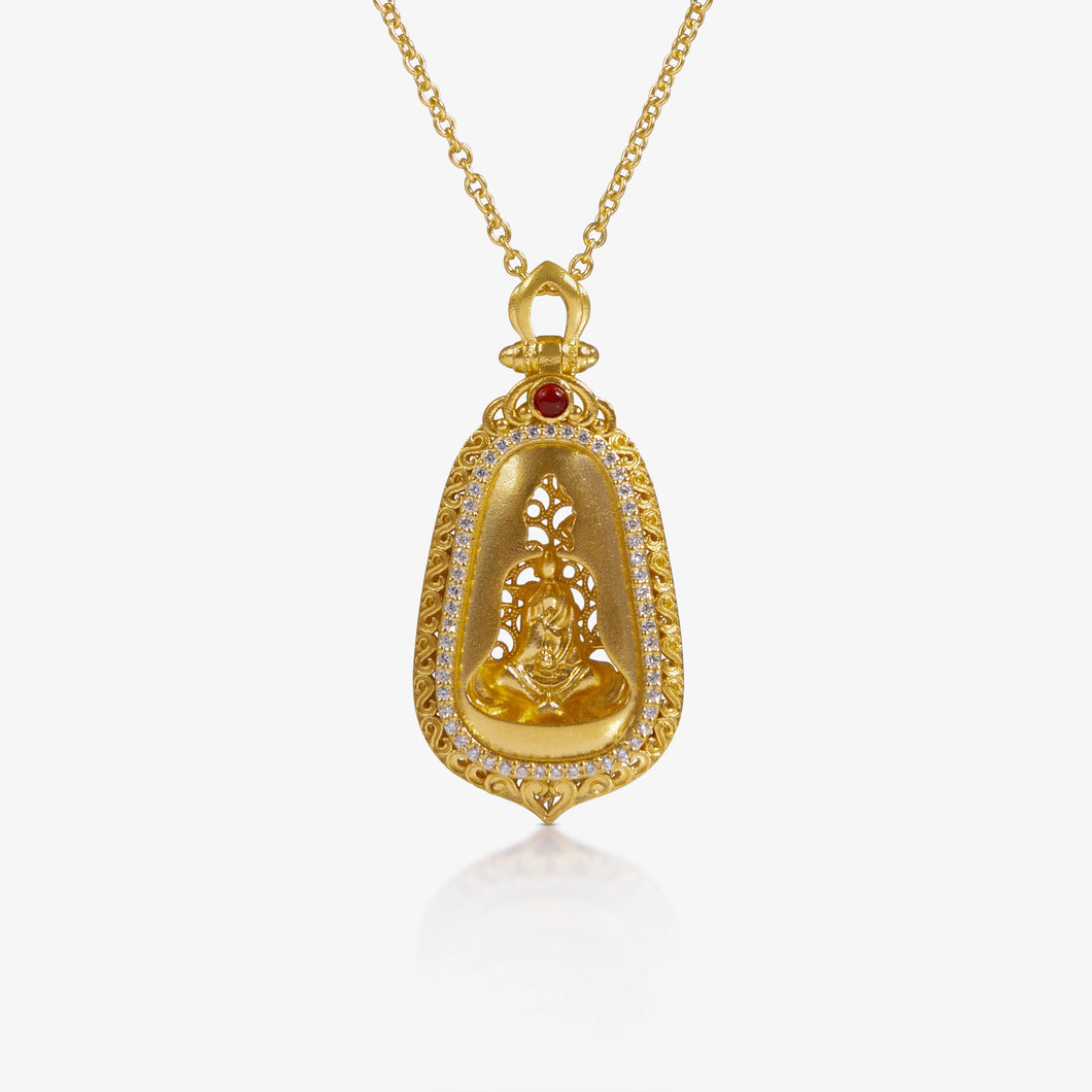 24K Antique Gold Diamond Guanyin Necklace