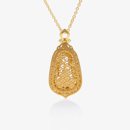 24K Antique Gold Diamond Guanyin Necklace