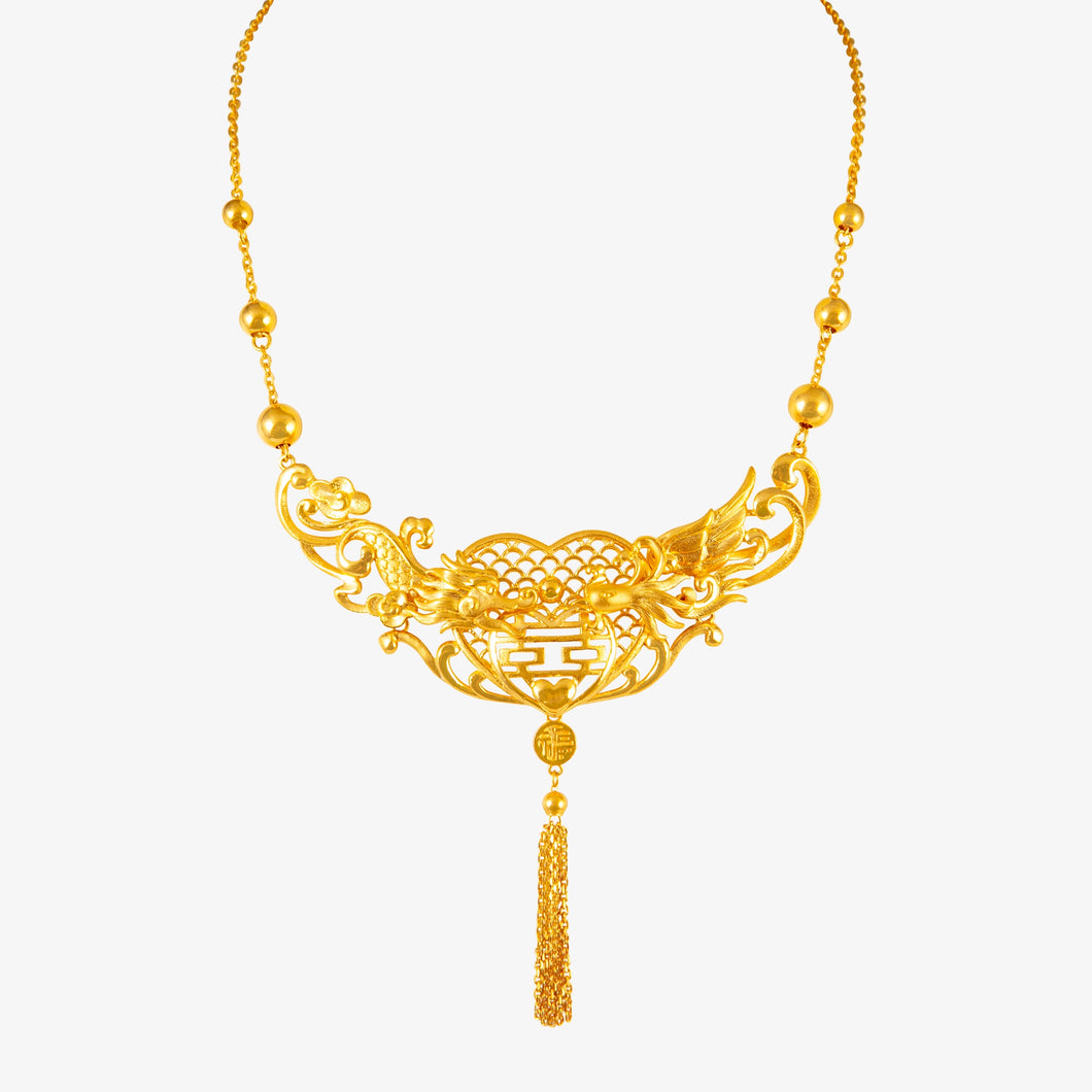 24K Gold Dragon and Phoenix Necklace