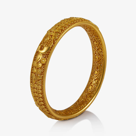 Phoenix Feather Filigree Bangle in 24K Antique Gold