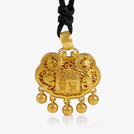 Phoenix Longevity Lock Necklace in 24K Antique Gold