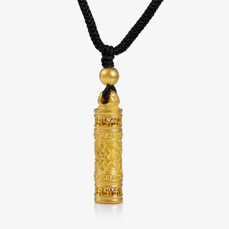 24K Antique Gold Cylindrical Prayer Scroll Pendant with Blessing Symbols
24K古法金经筒吊坠，雕刻祝福符文


