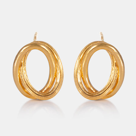24K Gold Multi Oval Stud Earrings