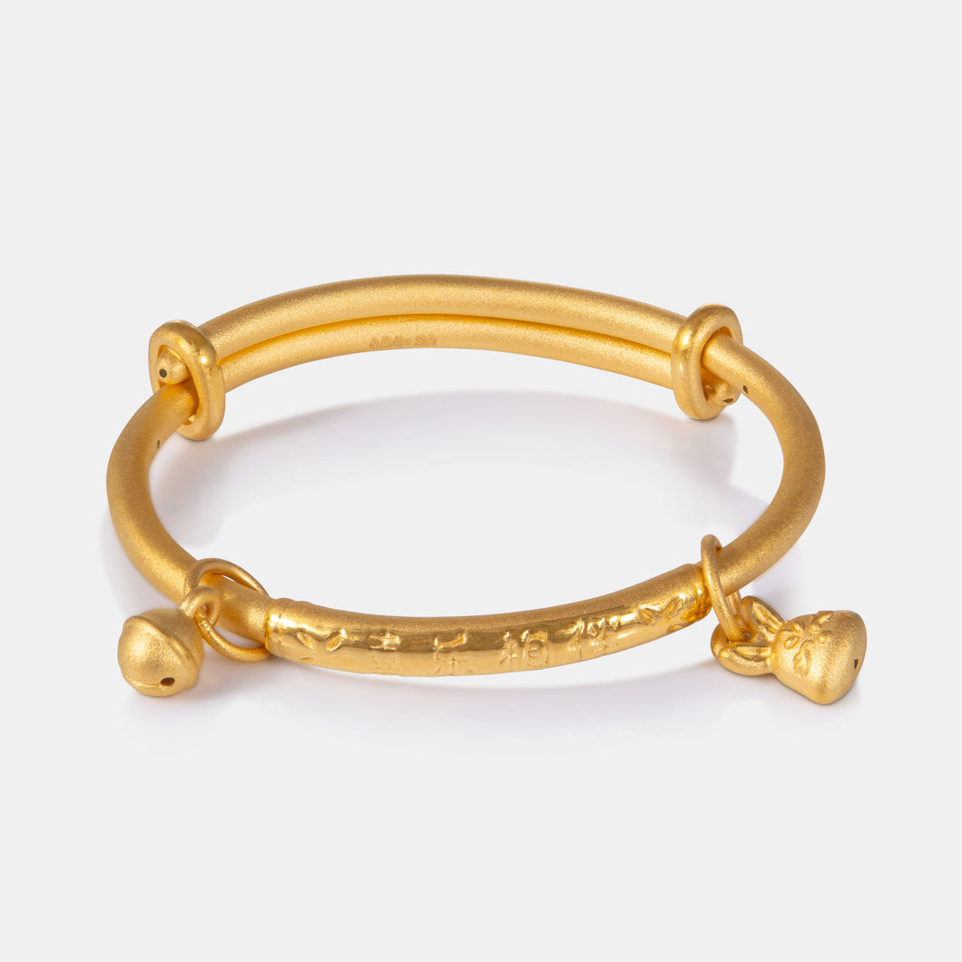 24K Gold Rabbit and Bell Baby Bangle