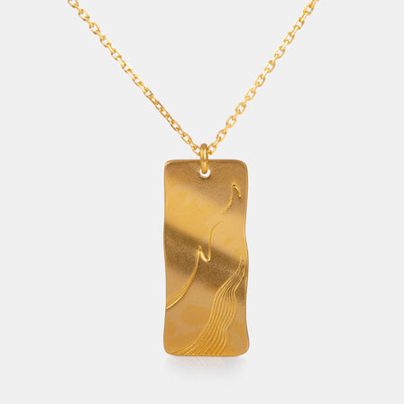 24K Antique Gold Wave Tag Enamel Necklace