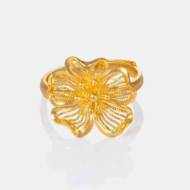 24K Antique Gold Filigree Peony Ring