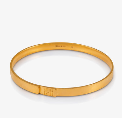  24K Antique Gold Flat Bangle with Centered 囍 Symbol

24K古法金简约囍字扁平手镯，低调雕刻设计