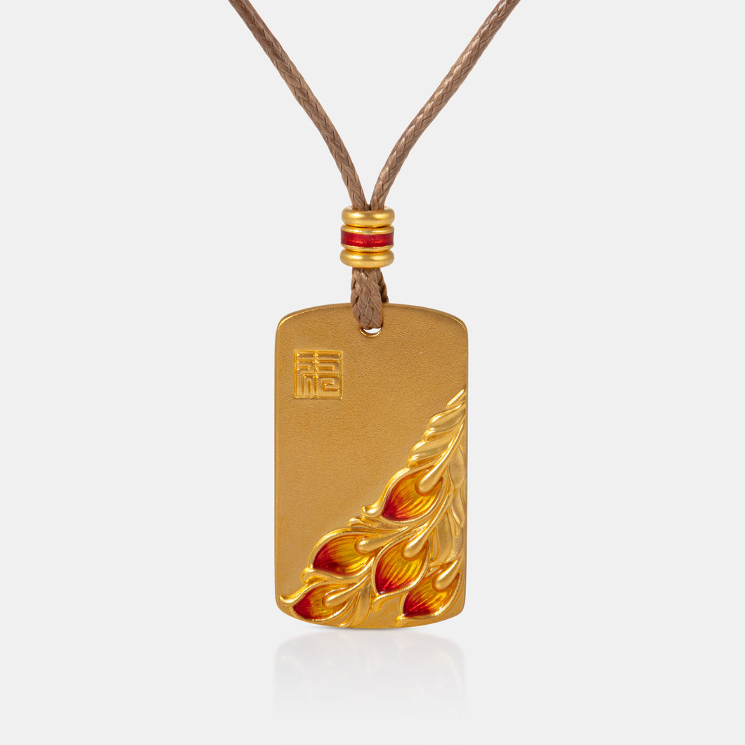 24K Antique Gold Phoenix Tail Enamel Necklace
