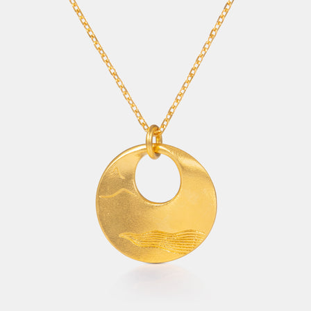 24K Antique Gold Round Valley Enamel Necklace