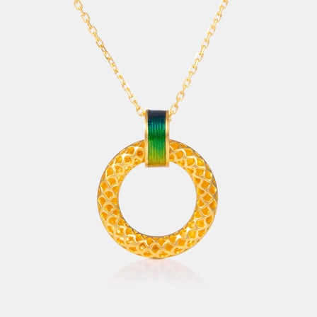 24K Antique Gold Serenity Circle Enamel Necklace