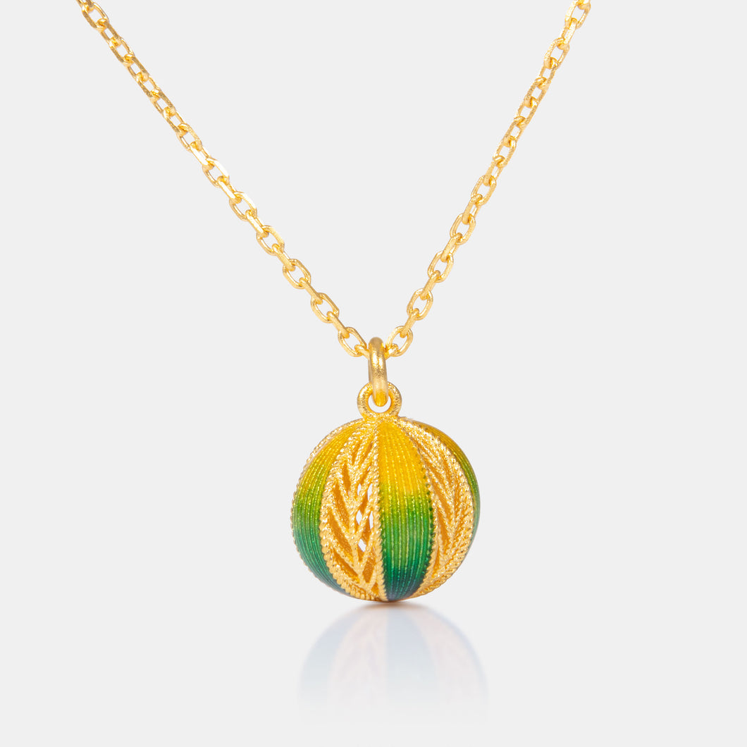 24K Antique Gold Filigree Enamel Ball Necklace