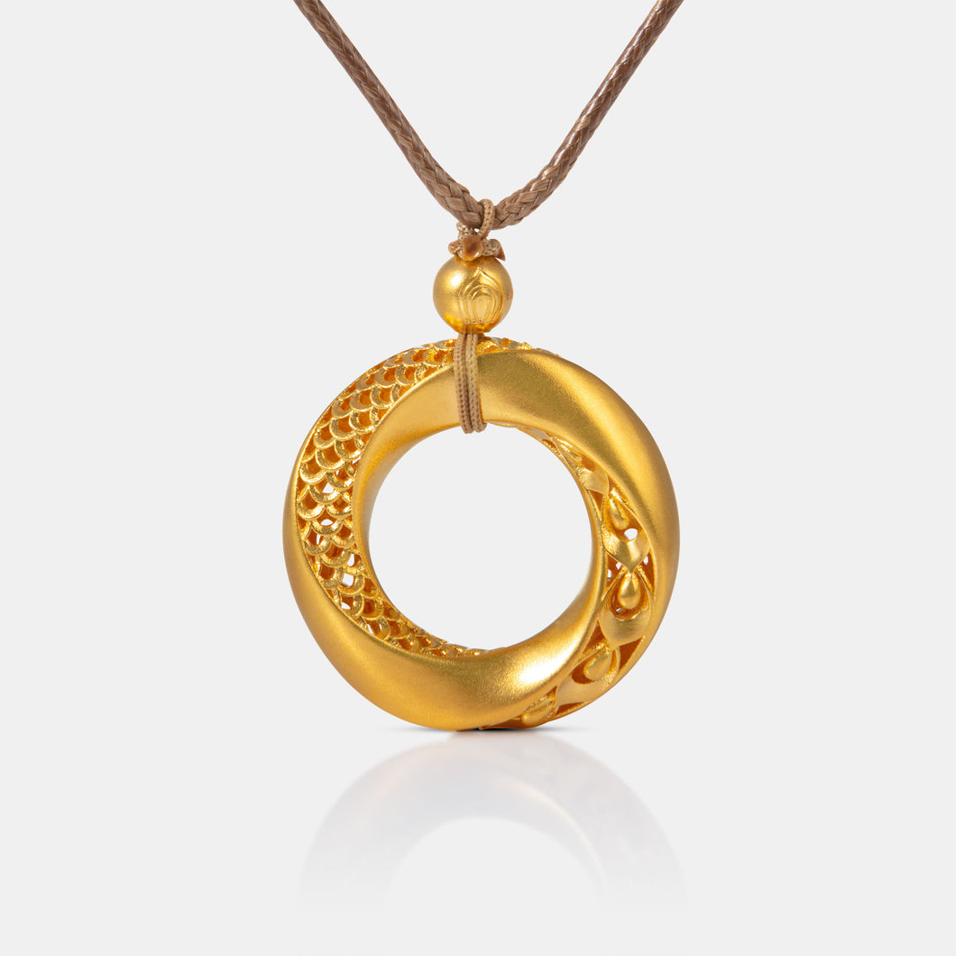 24K Antique Gold Phoenix Peace Buckle Necklace
