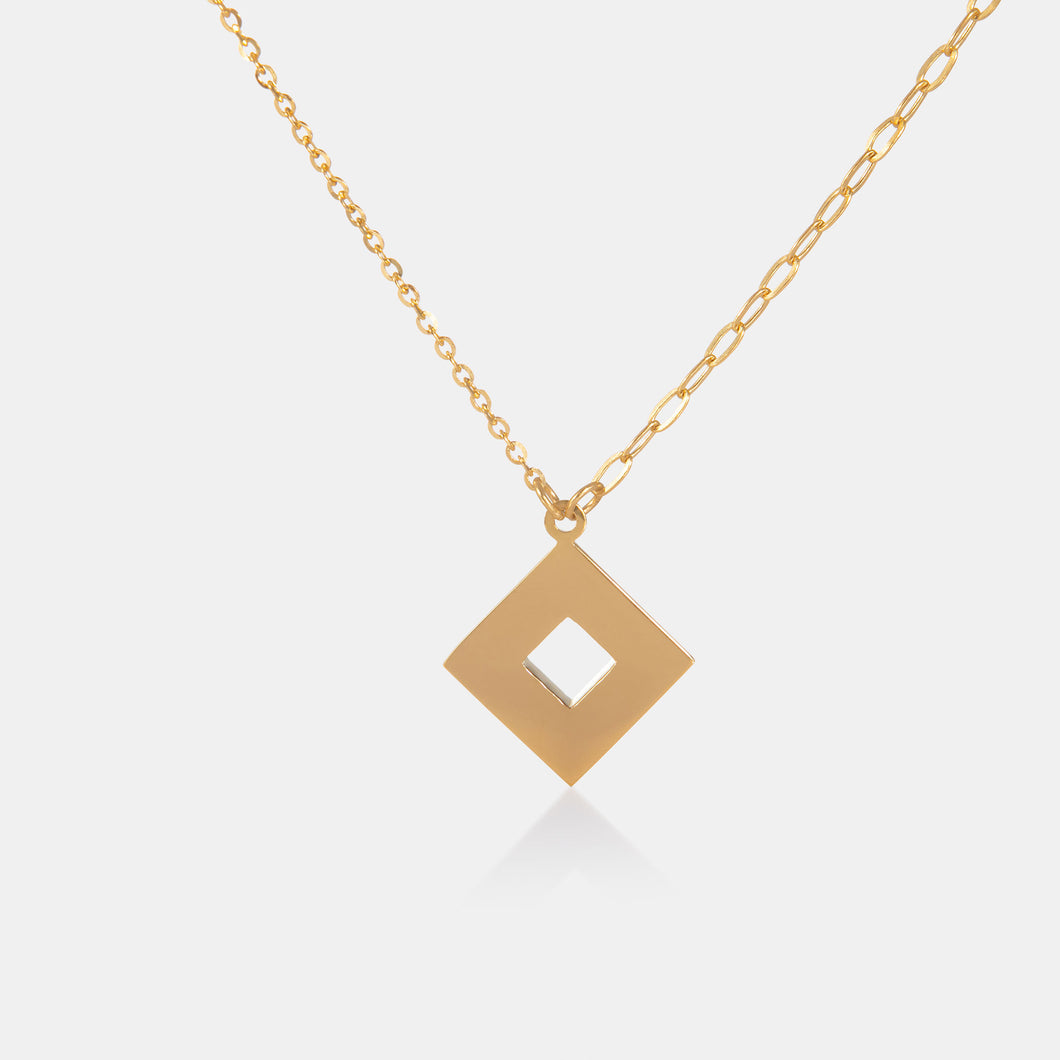 24K Gold Cutout Square Mixed Link Necklace