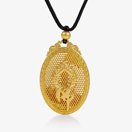 Guanyin Filigree Oval Pendant in 24K Antique Gold