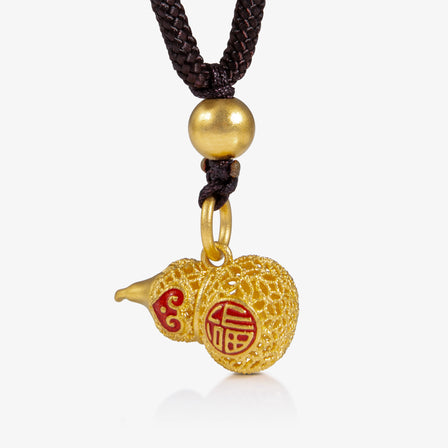 Red Enamel Hulu Pendant in 24K Antique Gold