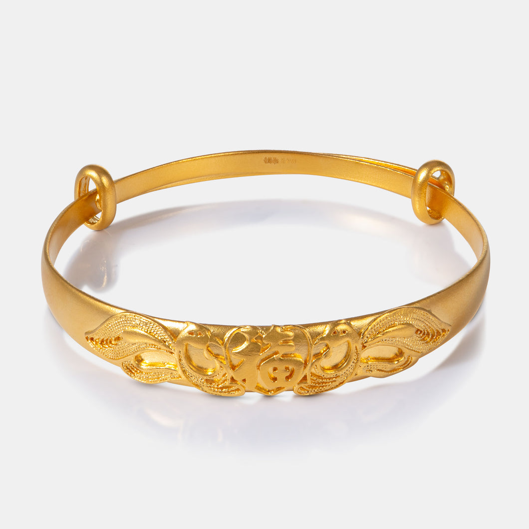 24K Antique Gold Phoenix Blessing Adjustable Bangle – Lao Feng