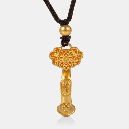 24K Antique Gold Filigree Ruyi Pendant