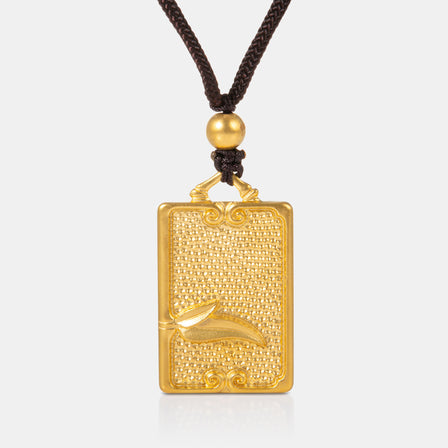 24K Antique Gold Bamboo Tag Pendant