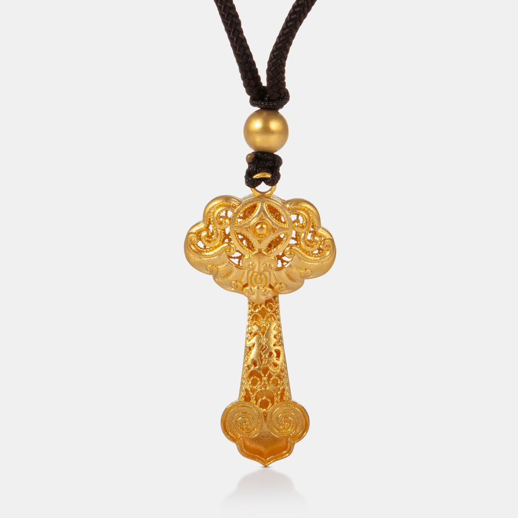 24K Antique Gold Filigree Ruyi Pendant