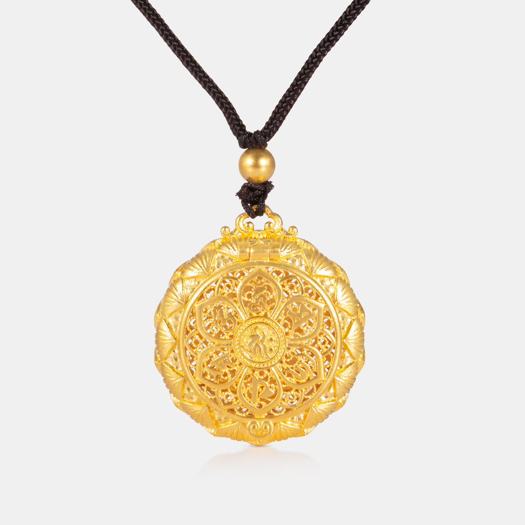 24K Antique Gold Lotus Locket Pendant with Hidden Guanyin Figure