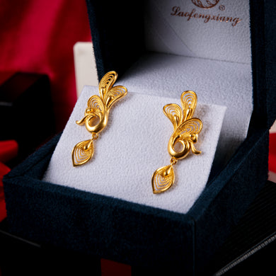 24K Gold Phoenix Filigree Earrings
