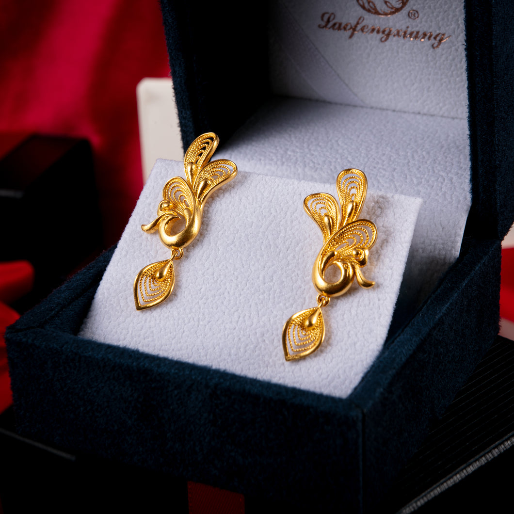 24K Gold Phoenix Filigree Earrings