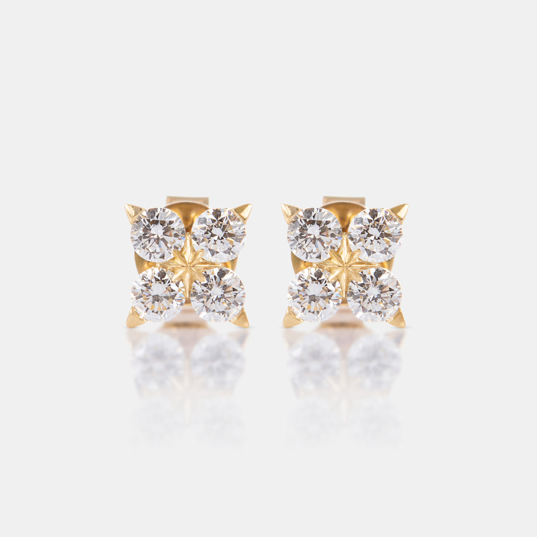 18K YG Medium Diamond Flower Earrings