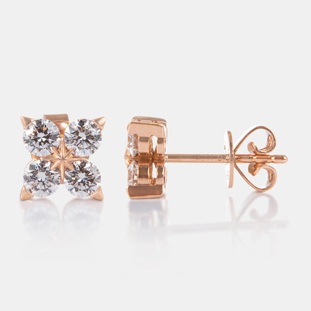 18K Rose Gold Diamond Flower Earrings