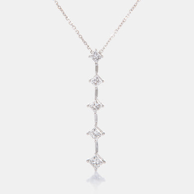 18K White Gold Vertical Diamond Bar Necklace