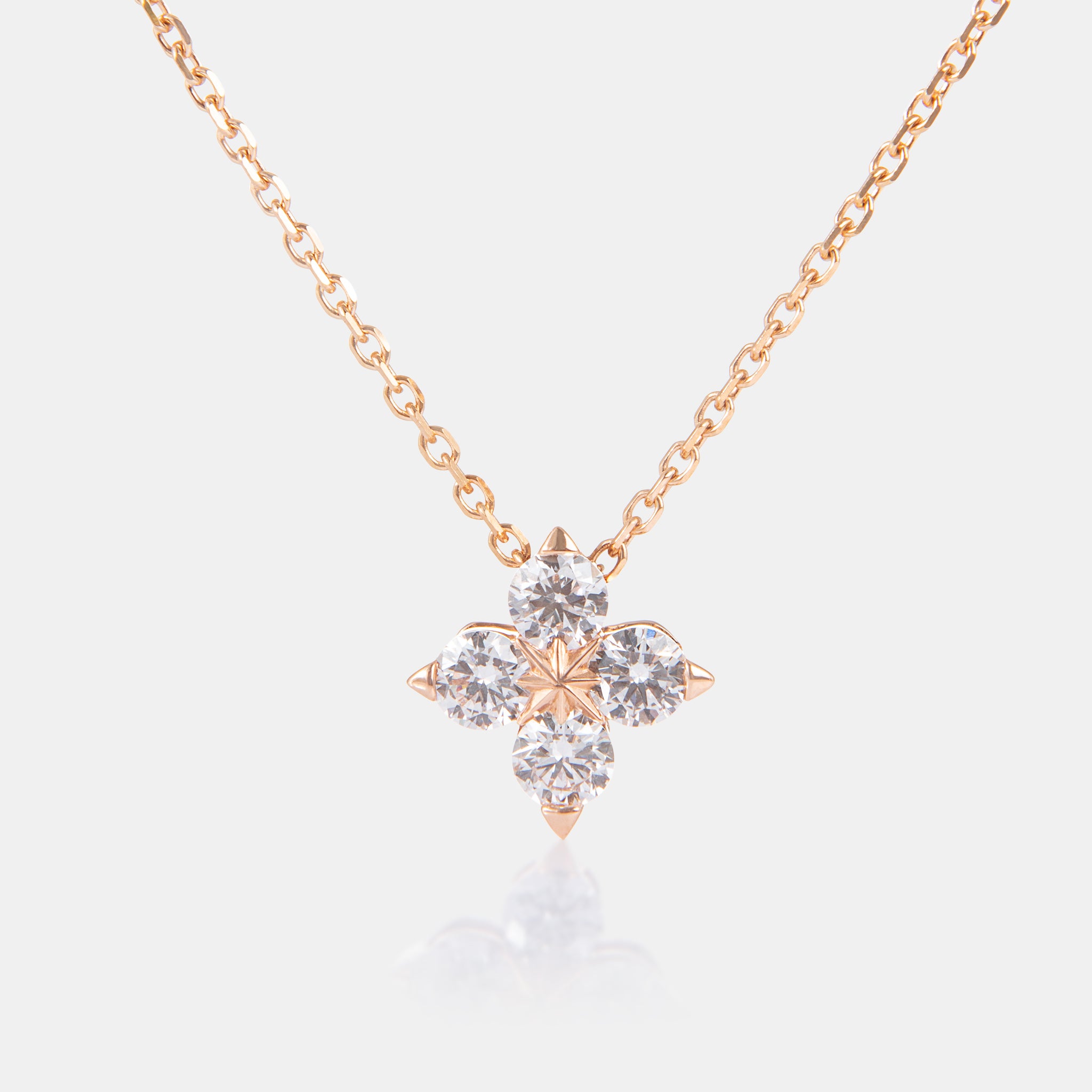 18K Rose Gold Diamond Flower Necklace Lao Feng Xiang Jewelry