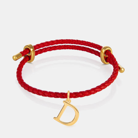 24K Gold Monogram Pendant- Letter D on red leather bracelet