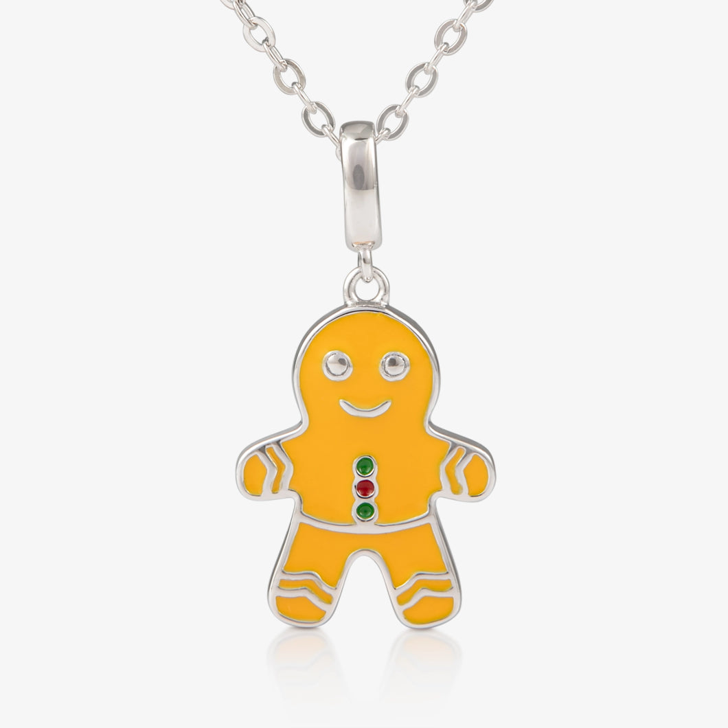 Sterling silver gingerbread man necklace with enamel detailing from the LFX x Goh Collection.