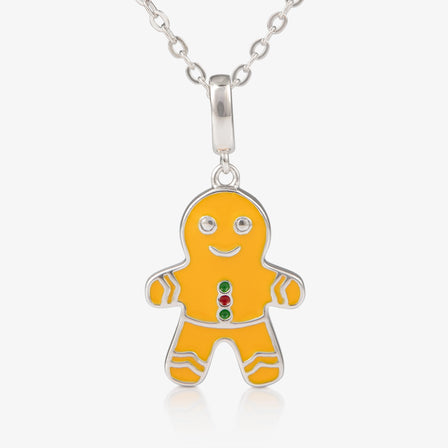 Sterling silver gingerbread man necklace with enamel detailing from the LFX x Goh Collection.