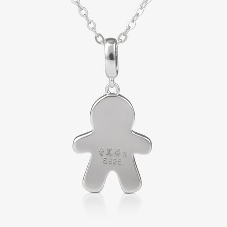 Sterling silver gingerbread man necklace from the LFX x Goh Collection. Back is plain silver with no enamel and stamped with LFX logo and S925 for sterling silver. 