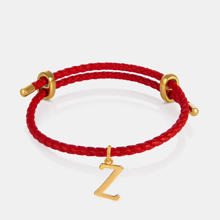 24K Gold Monogram Pendant- Letter Z on red leather bracelet