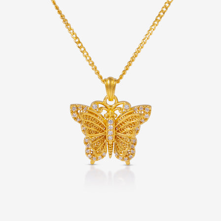 24K Gold Diamond Butterfly Filigree Necklace with 36 Diamonds
 老凤祥24K黄金蝴蝶钻石项链