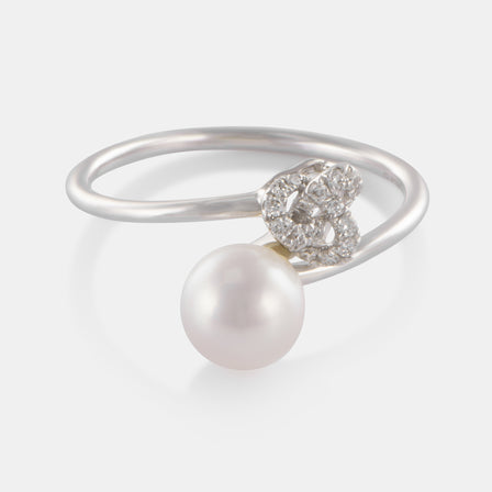 18K White Gold Akoya Pearl Diamond Wrap Knot Ring