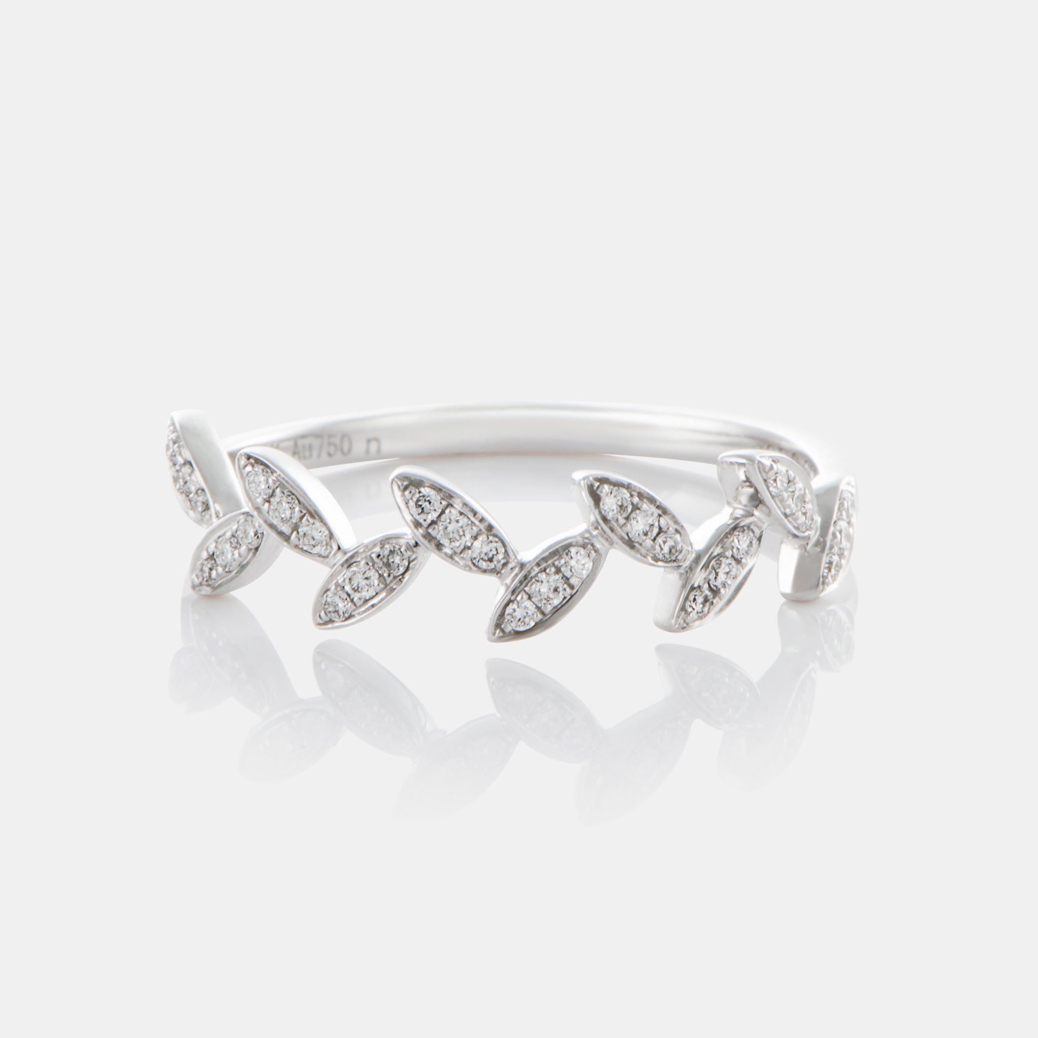 18K White Gold Diamond Leaf Band Ring Daily Dose Collection