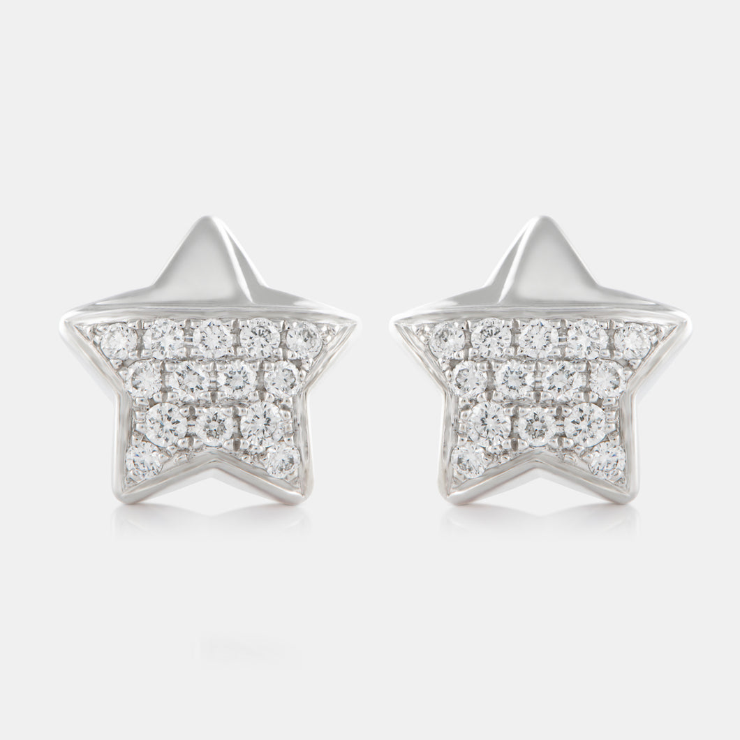 18K White Gold Diamond Lucky Star Stud Earrings
