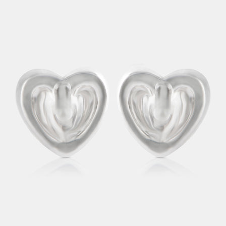 18K White Gold Diamond Heart Stud Earrings