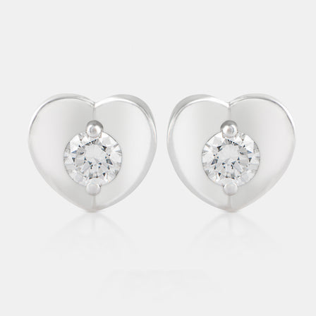 18K White Gold Diamond Heart Stud Earrings