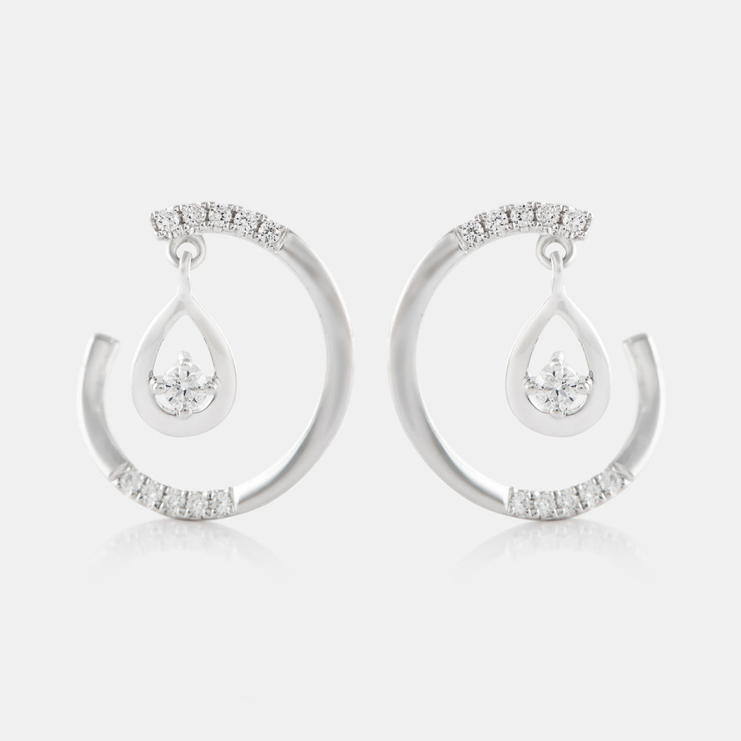 18K White Gold Floating Diamond Hoop Earrings