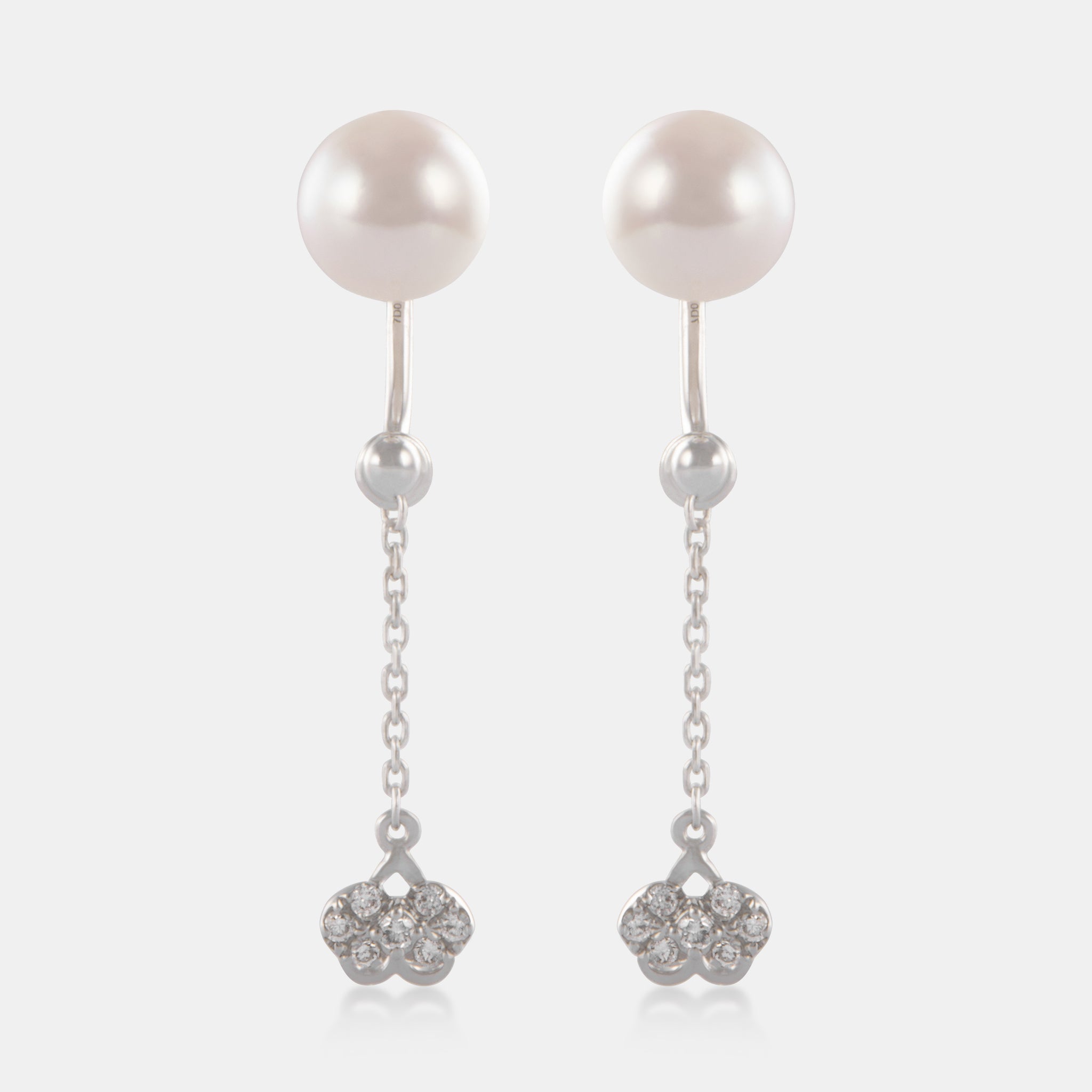 18K White Gold Akoya Pearl Diamond Chain Drop Earrings